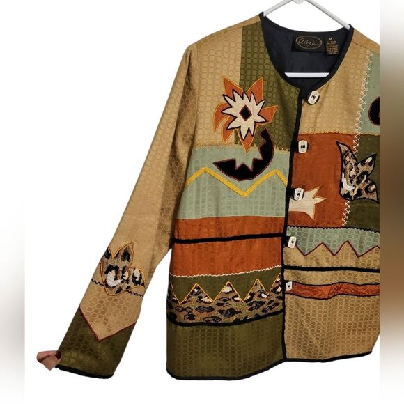 Alex Kim Fall Autumn Southwest Aztec Patchwork Multi Print Jacket, Size M - Picture 4 of 11